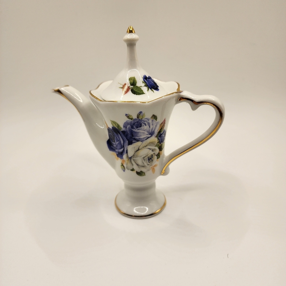Vintage Baum Bros. Blue Victorian Rose Miniature Pitcher